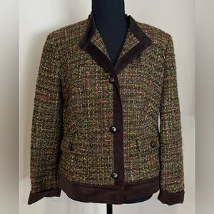 Talbots Multicolor Tweed Blazer with Dark Brown Suede Trim